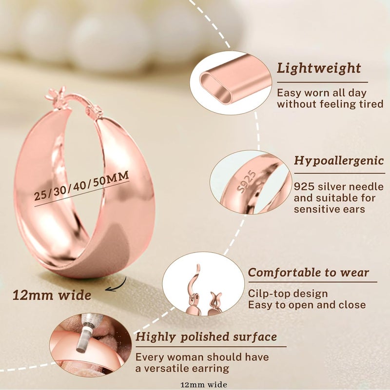 Senteria 12mm Wide Thick Hoop Earrings 925 Sterling Silver Hoop Earrings for Women Hypoallergenic 14K Real Gold Plated Hoops Large Earring Lightweight Chunky Hoops Earring for Women 25/30/40/50MM - Image 3